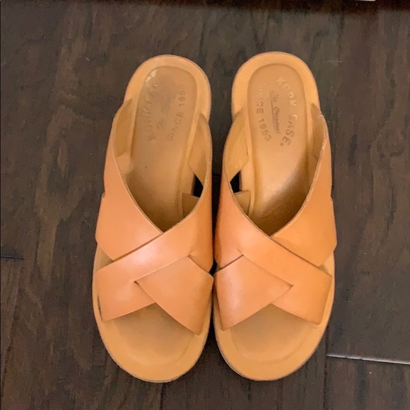 ❤️Kork Ease Wedge Sandals Tan Leather Slides 7 - Picture 2 of 8